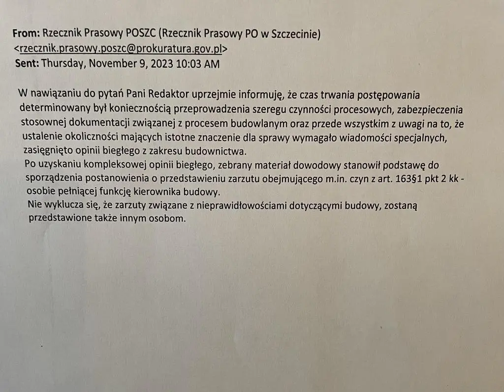 Odpowiedź rzecznika Prokuratury Okręgowej