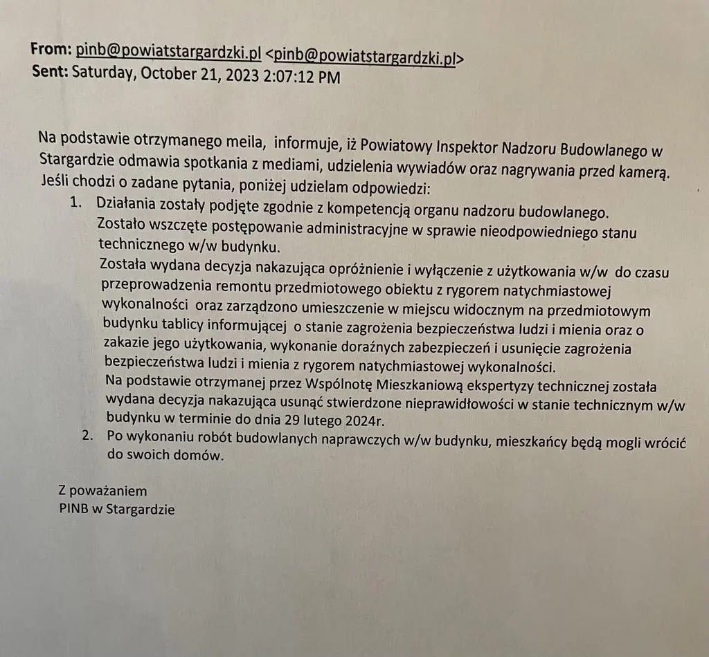 Odpowiedź PiNB