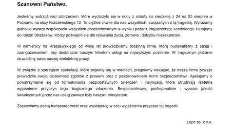 Po tragedii w Poznaniu firma regenerująca akumulatory wydała oświadczenie